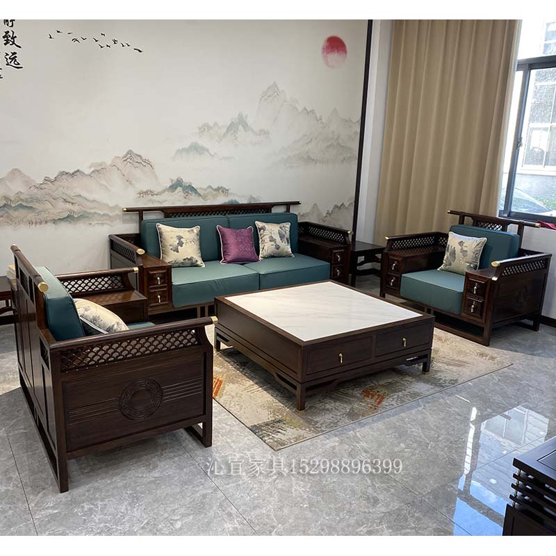 新中式實木箱體沙發(fā)QY-1951